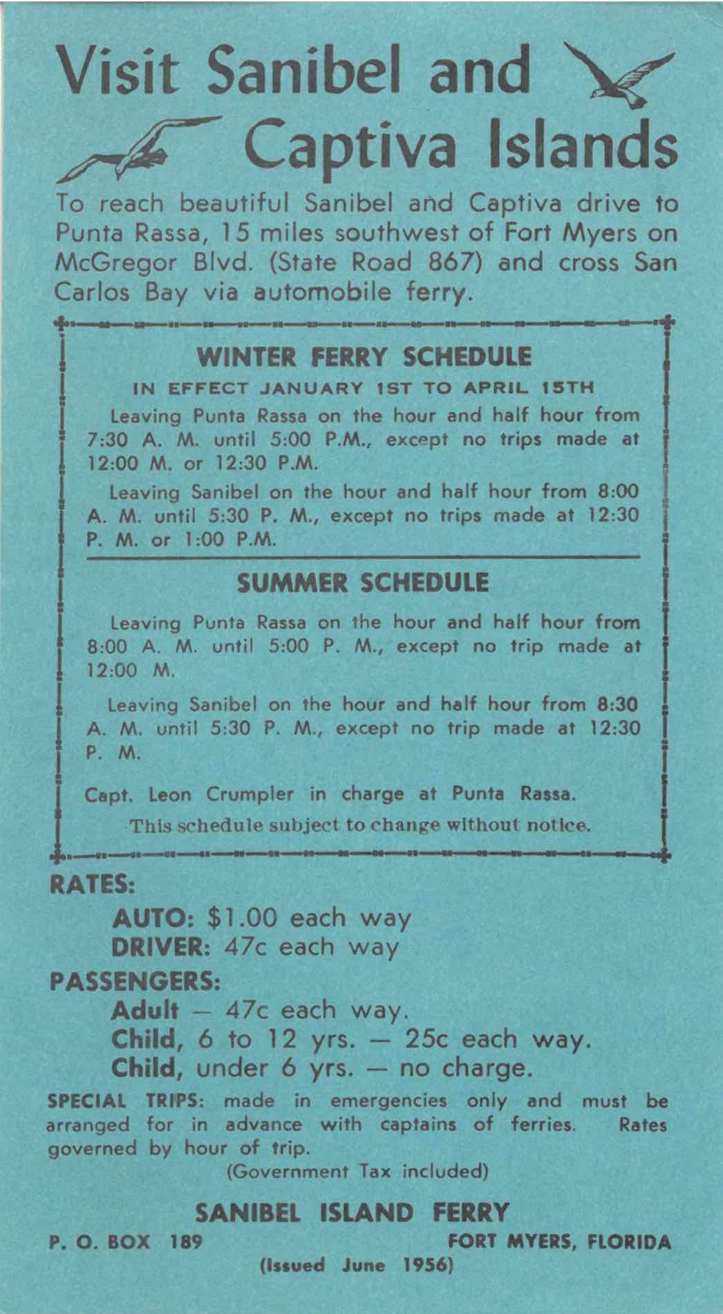 sanibel ferry rate sheet